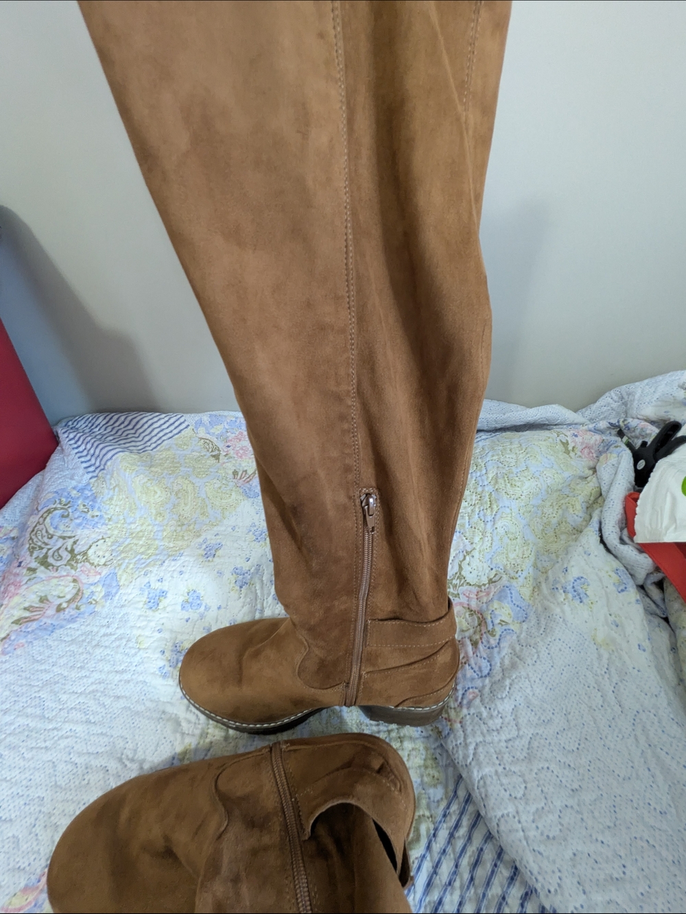 Over-the-Knee Suede Riding Boots - Cognac Brown 8.5 W - Picture 4 of 5